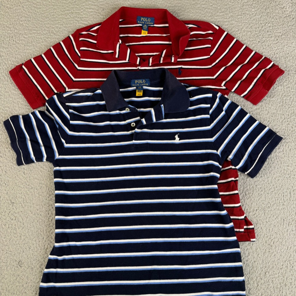 Lot of 2 Polo Ralph Lauren Polo Shirts Boys L 14-16 Multi Striped Pique Pony